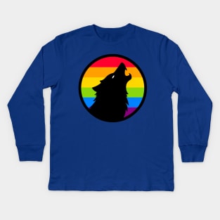 LGBTQ Pride Howling Wolf Anthro Furry Rainbow Logo Kids Long Sleeve T-Shirt
